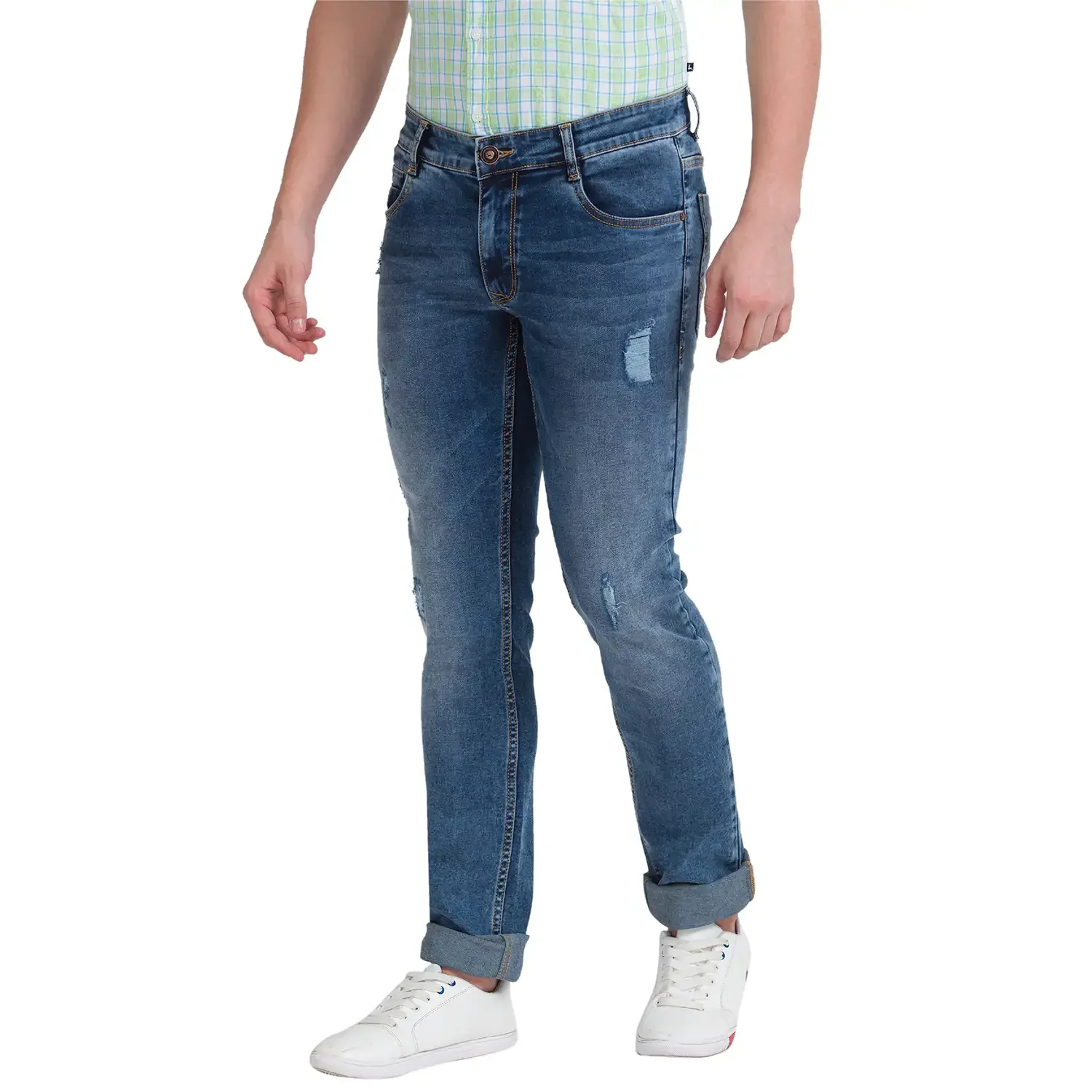 Men Blue Slim Tapered Fit Twill Cotton Blend Jeans - Image 3