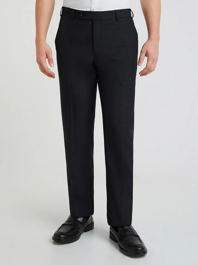 Men Blue Smart Fit Checks Polyester Blend Trouser