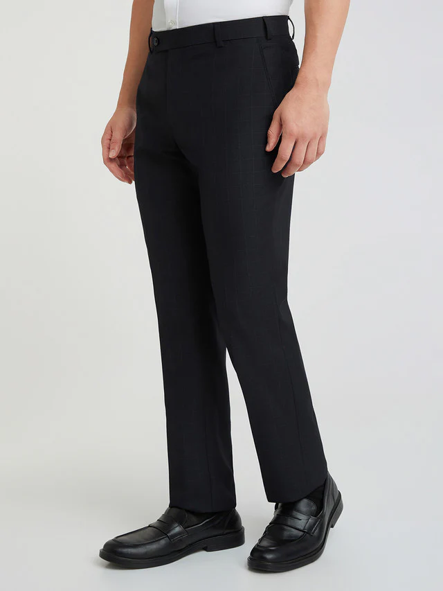 Men Blue Smart Fit Checks Polyester Blend Trouser - Image 3