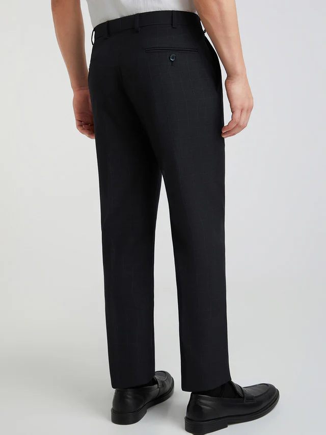 Men Blue Smart Fit Checks Polyester Blend Trouser - Image 4