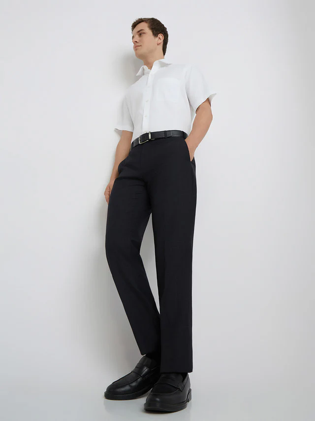 Men Blue Smart Fit Checks Polyester Blend Trouser - Image 5