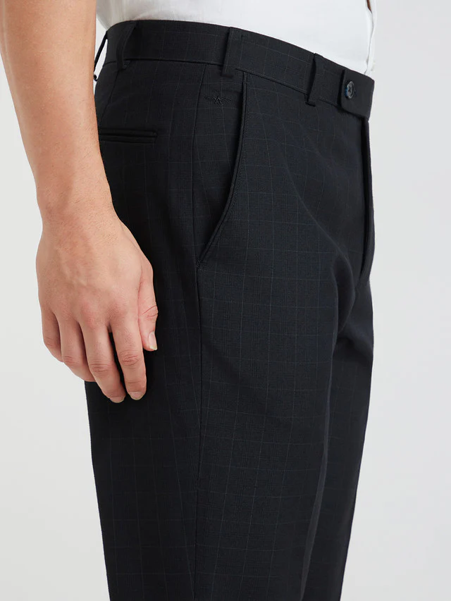 Men Blue Smart Fit Checks Polyester Blend Trouser - Image 6