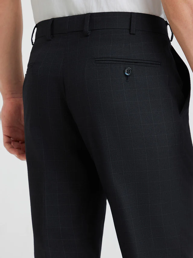 Men Blue Smart Fit Checks Polyester Blend Trouser - Image 7