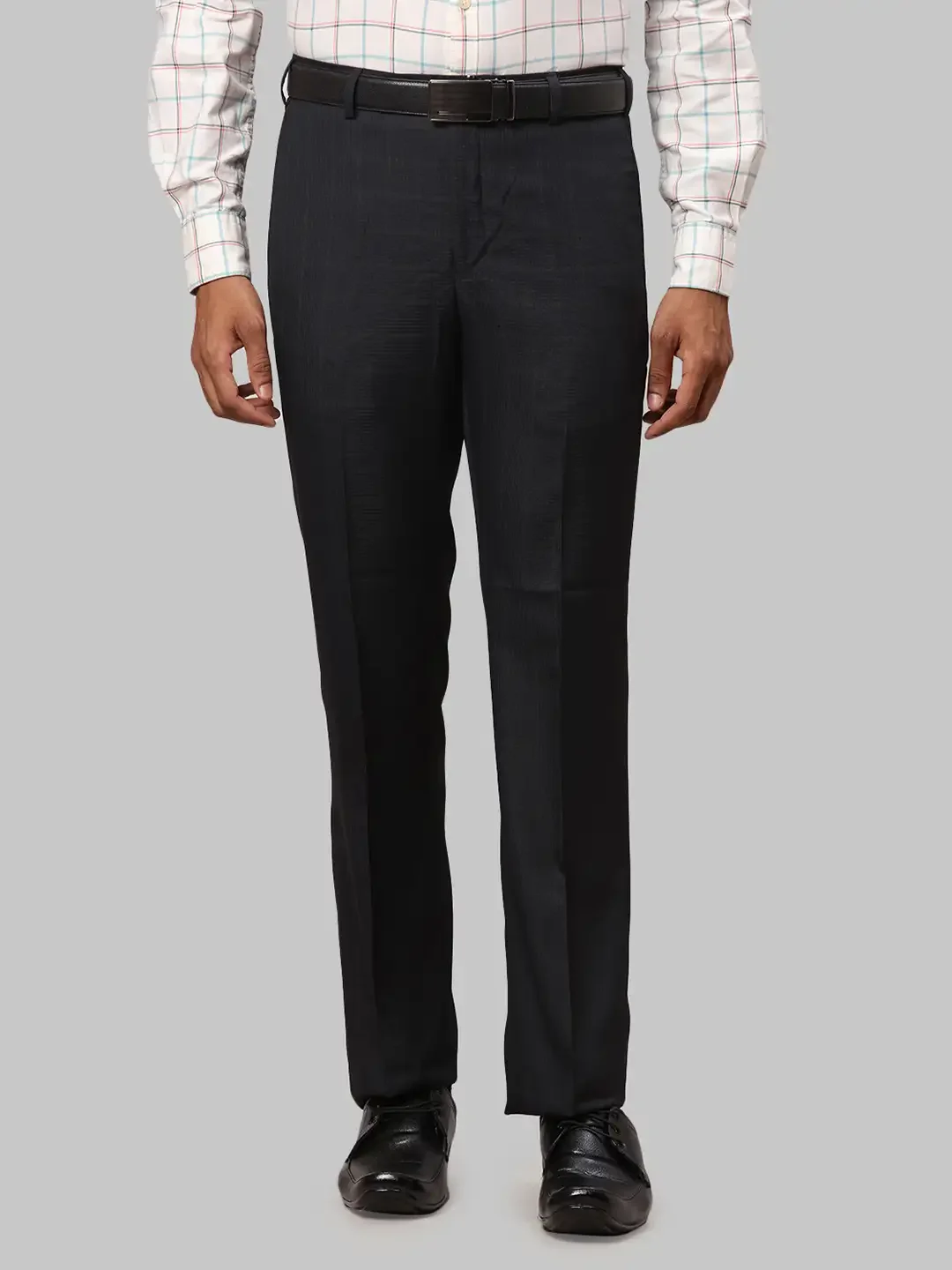Men Blue Smart Fit Checks Polyester Blend Trouser