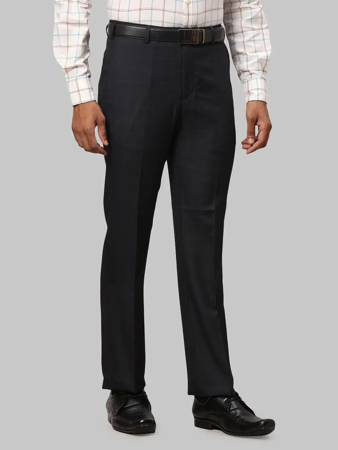 Men Blue Smart Fit Checks Polyester Blend Trouser - Image 2