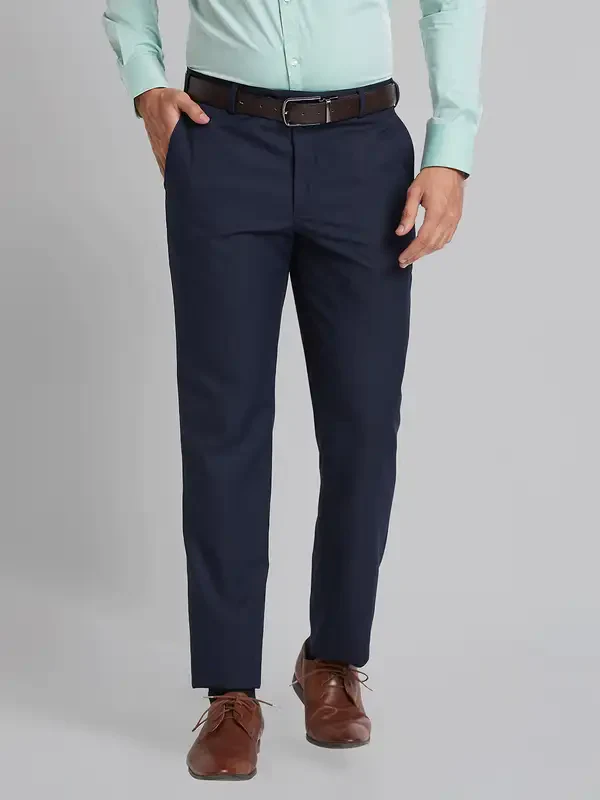 Men Blue Smart Fit Checks Polyester Blend Trouser