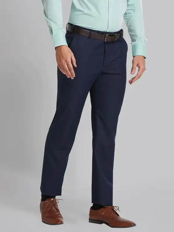 Men Blue Smart Fit Checks Polyester Blend Trouser - Image 2