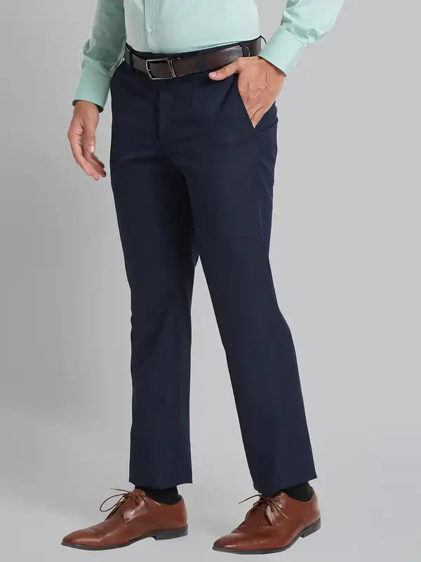 Men Blue Smart Fit Checks Polyester Blend Trouser - Image 3