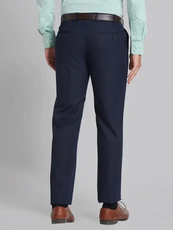 Men Blue Smart Fit Checks Polyester Blend Trouser - Image 4