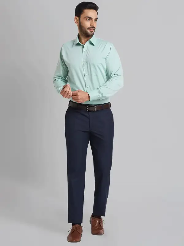 Men Blue Smart Fit Checks Polyester Blend Trouser - Image 5