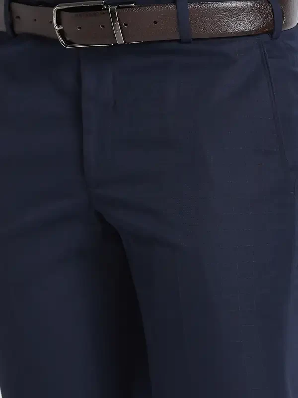 Men Blue Smart Fit Checks Polyester Blend Trouser - Image 6