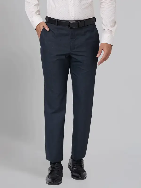 Men Blue Smart Fit Checks Polyester Blend Trouser