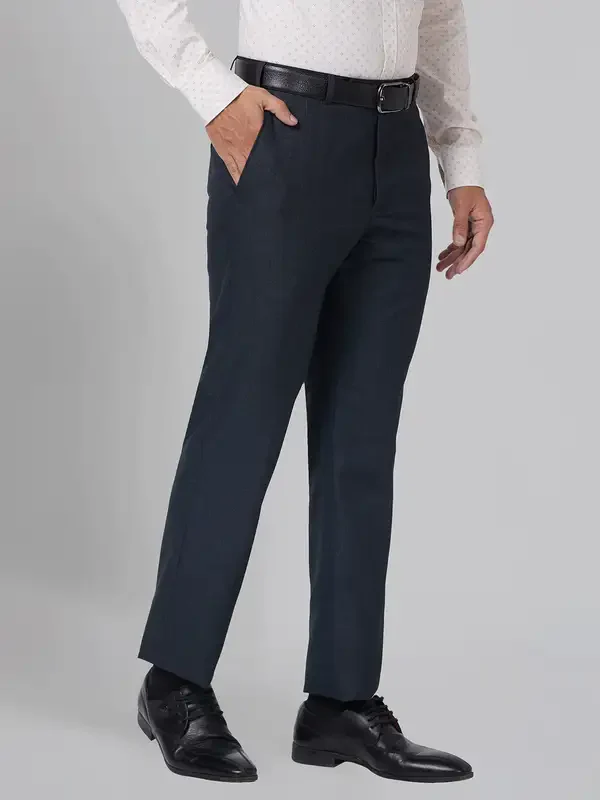 Men Blue Smart Fit Checks Polyester Blend Trouser - Image 2