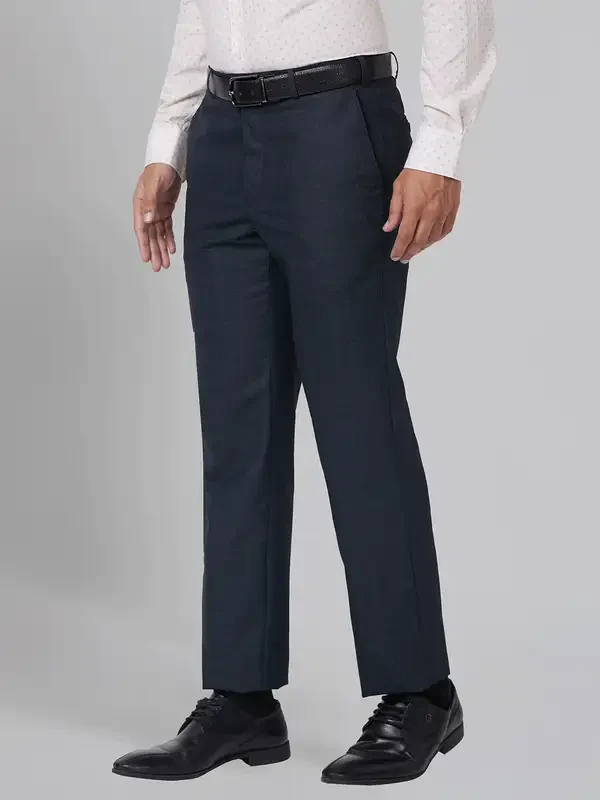 Men Blue Smart Fit Checks Polyester Blend Trouser - Image 3