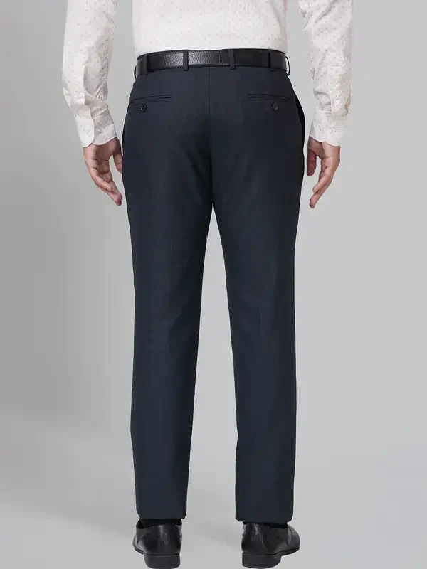 Men Blue Smart Fit Checks Polyester Blend Trouser - Image 5