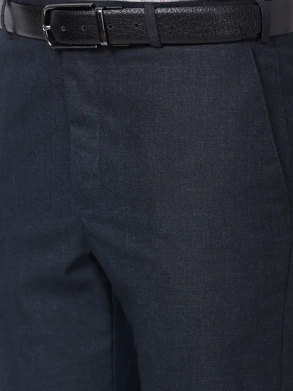 Men Blue Smart Fit Checks Polyester Blend Trouser - Image 7