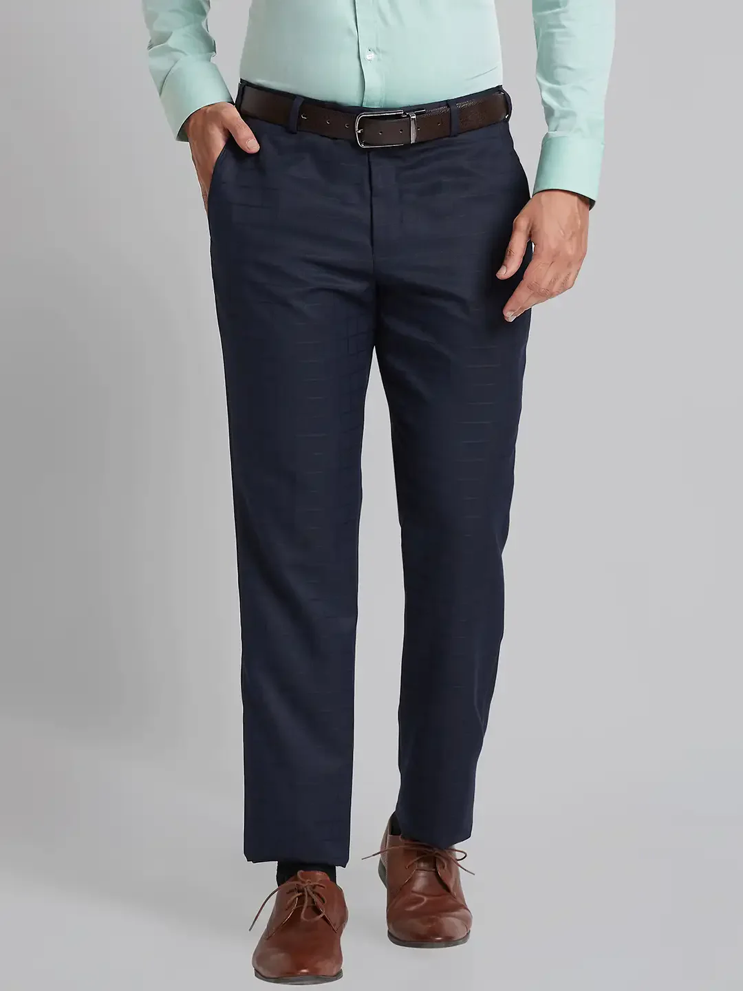 Men Blue Smart Fit Checks Polyester Blend Trouser