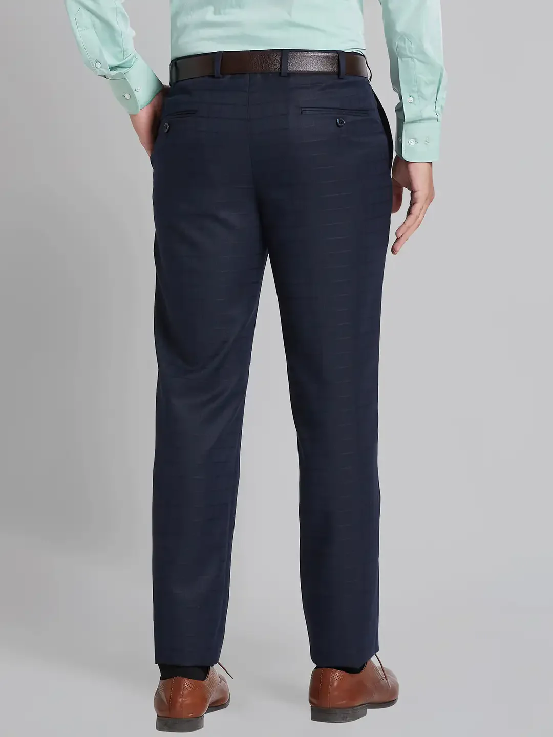 Men Blue Smart Fit Checks Polyester Blend Trouser - Image 5