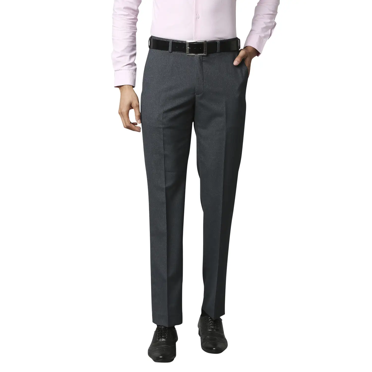 Men Blue Smart Fit Melange Polyester Blend Trouser