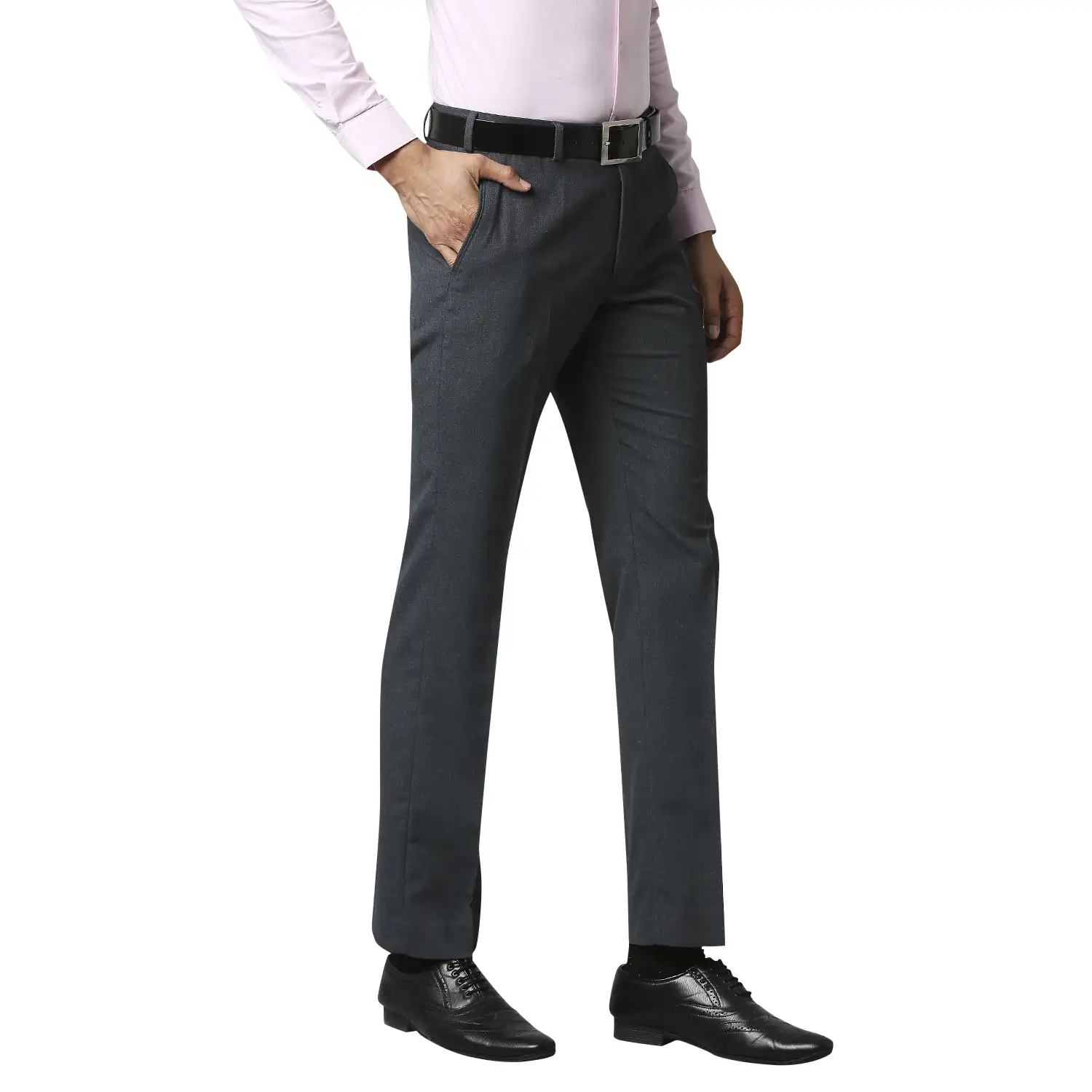 Men Blue Smart Fit Melange Polyester Blend Trouser - Image 2