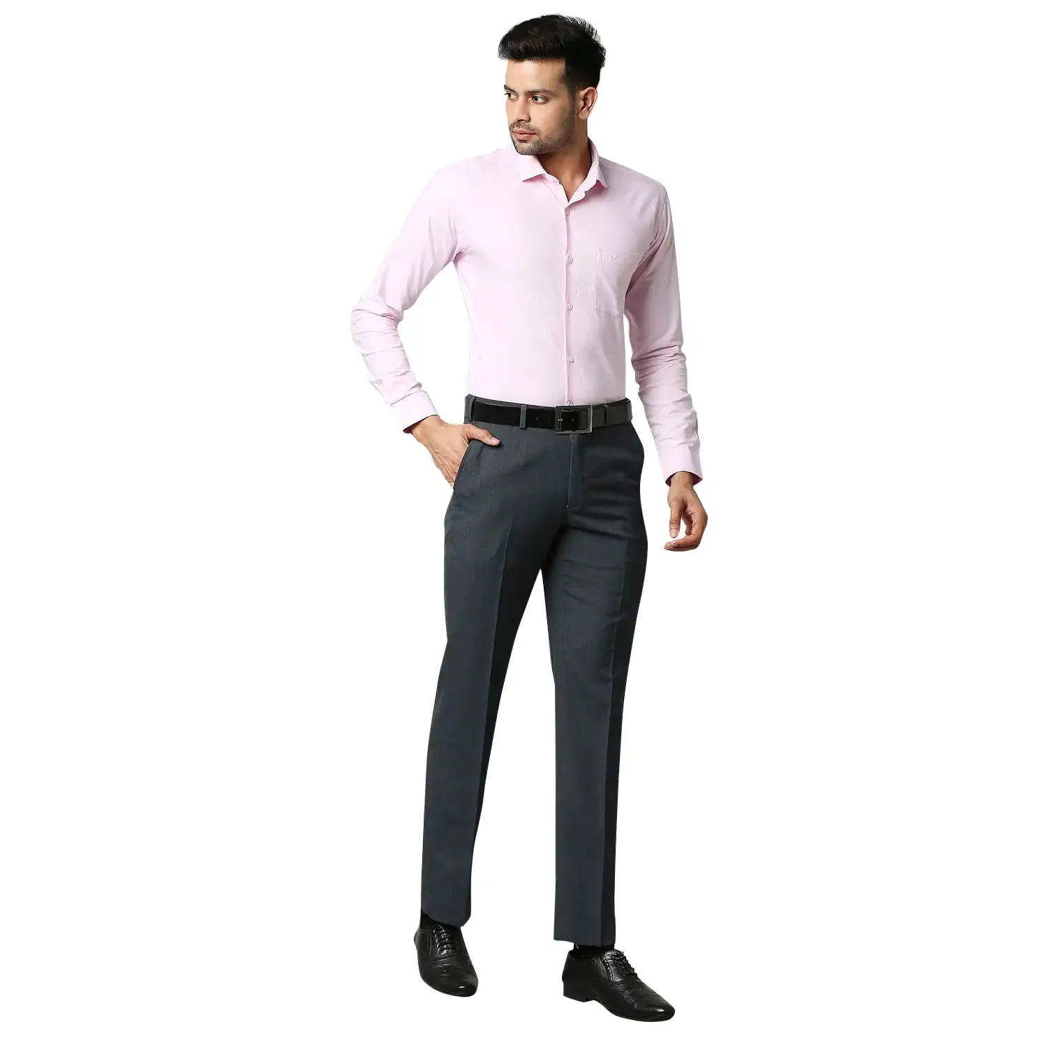 Men Blue Smart Fit Melange Polyester Blend Trouser - Image 5