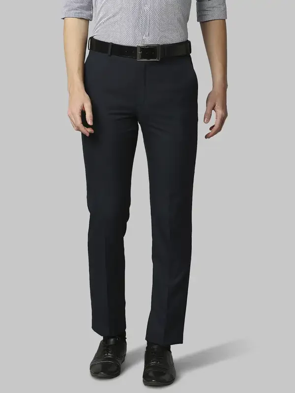Men Blue Smart Fit Melange Polyester Blend Trouser