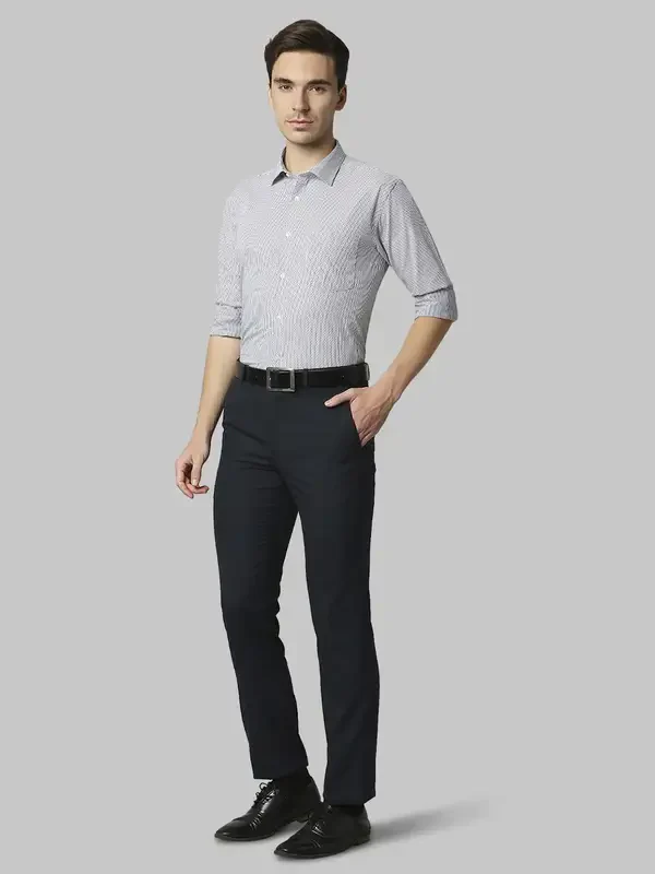 Men Blue Smart Fit Melange Polyester Blend Trouser - Image 5