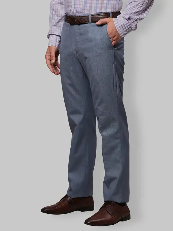 Men Blue Smart Fit Plain Polyester Blend Trouser - Image 3