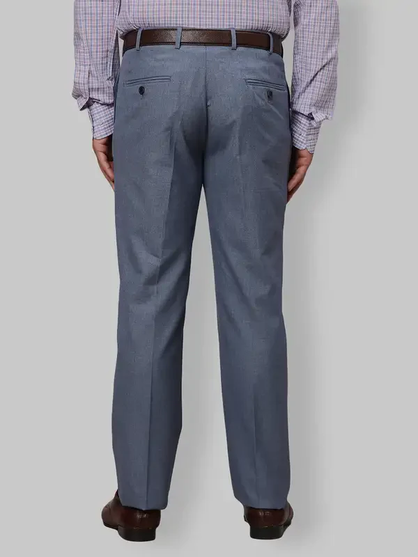 Men Blue Smart Fit Plain Polyester Blend Trouser - Image 4