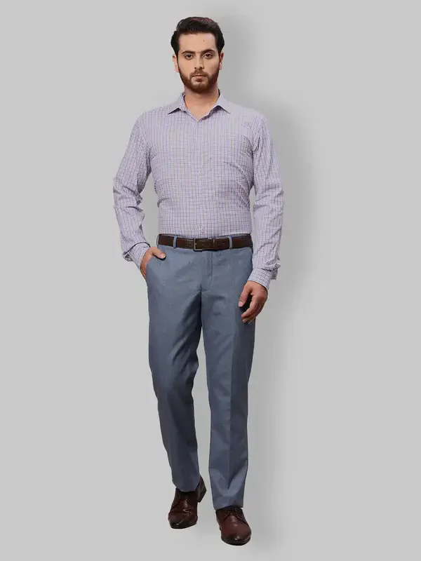 Men Blue Smart Fit Plain Polyester Blend Trouser - Image 5
