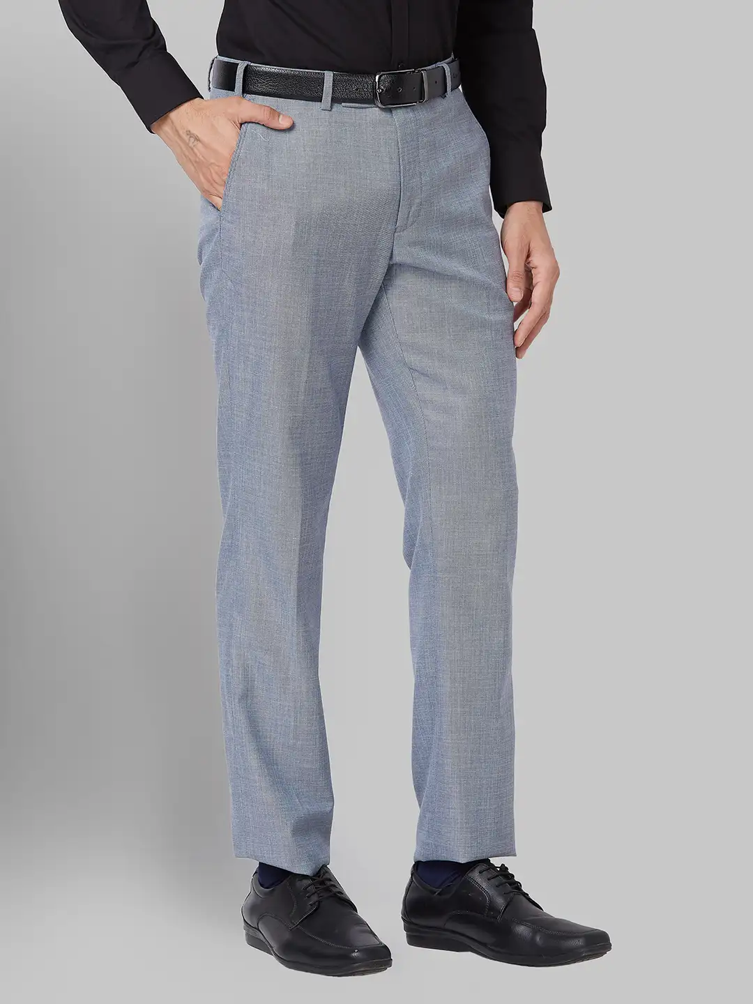Men Blue Smart Fit Shark Skin Polyester Blend Trouser - Image 2