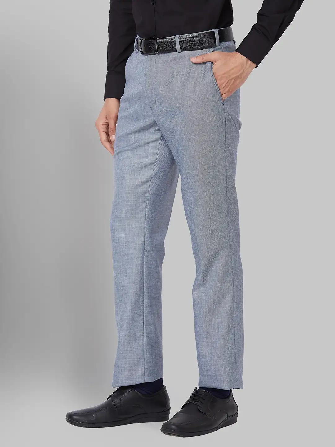 Men Blue Smart Fit Shark Skin Polyester Blend Trouser - Image 3