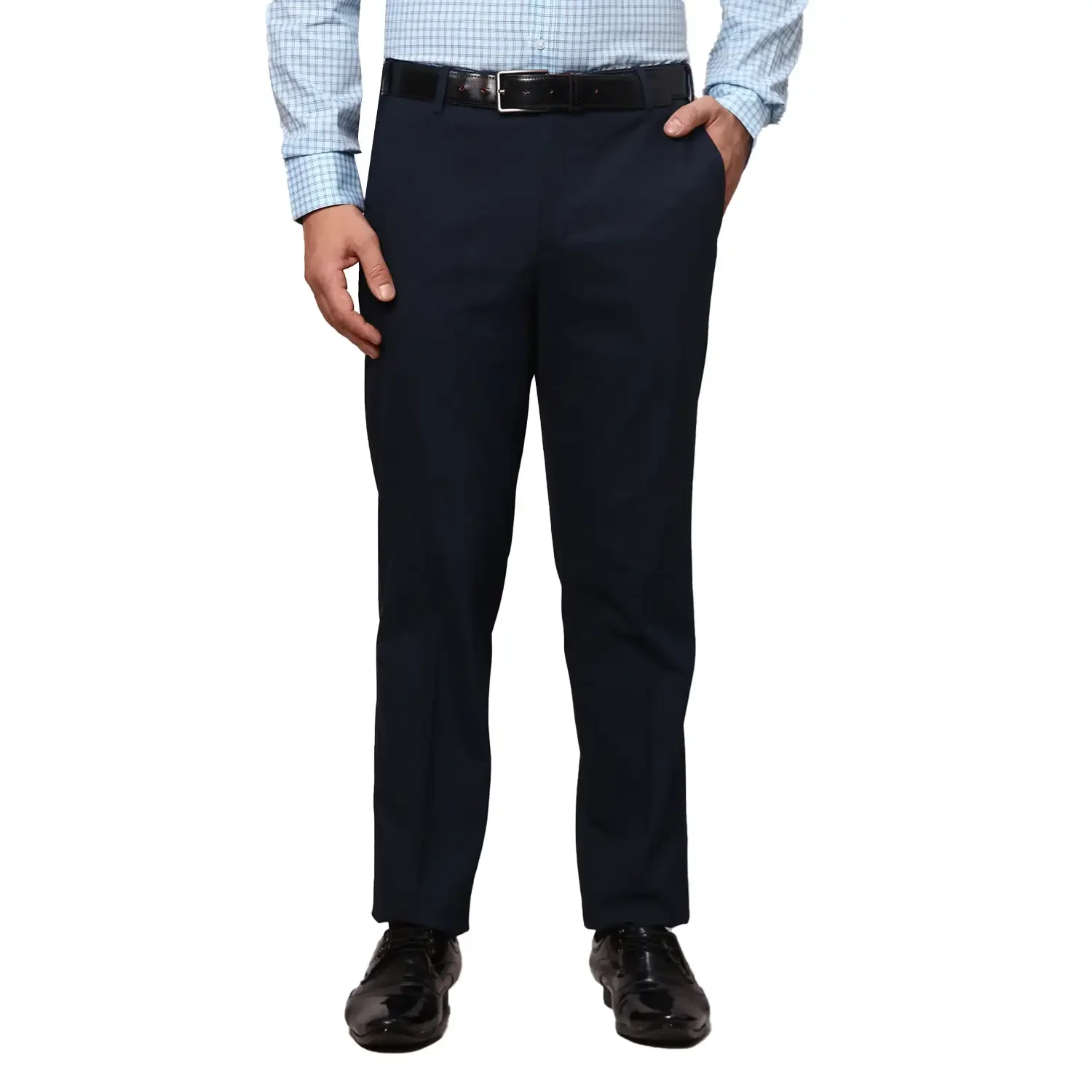 Men Blue Smart Fit Solid Lycra Polyster Viscose Blend Trouser