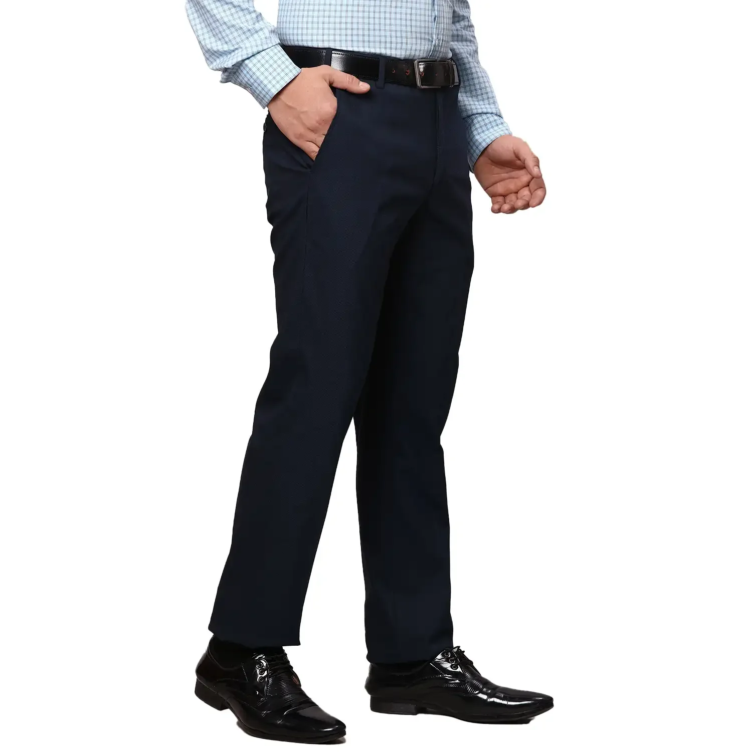 Men Blue Smart Fit Solid Lycra Polyster Viscose Blend Trouser - Image 2