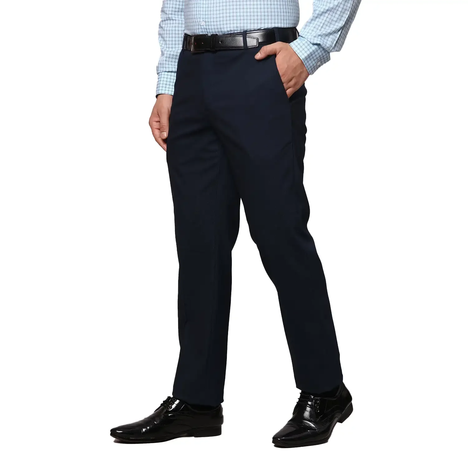 Men Blue Smart Fit Solid Lycra Polyster Viscose Blend Trouser - Image 3