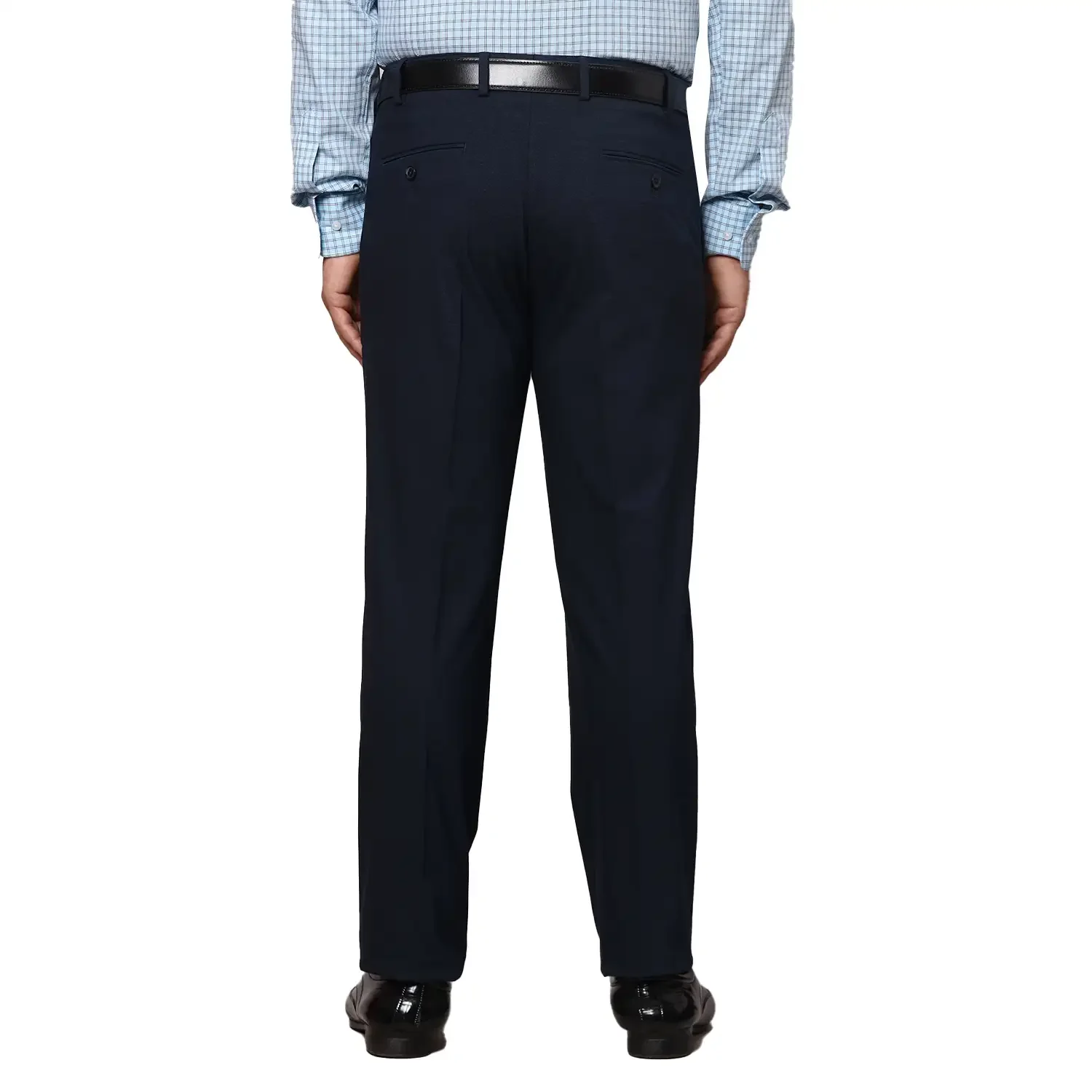 Men Blue Smart Fit Solid Lycra Polyster Viscose Blend Trouser - Image 4