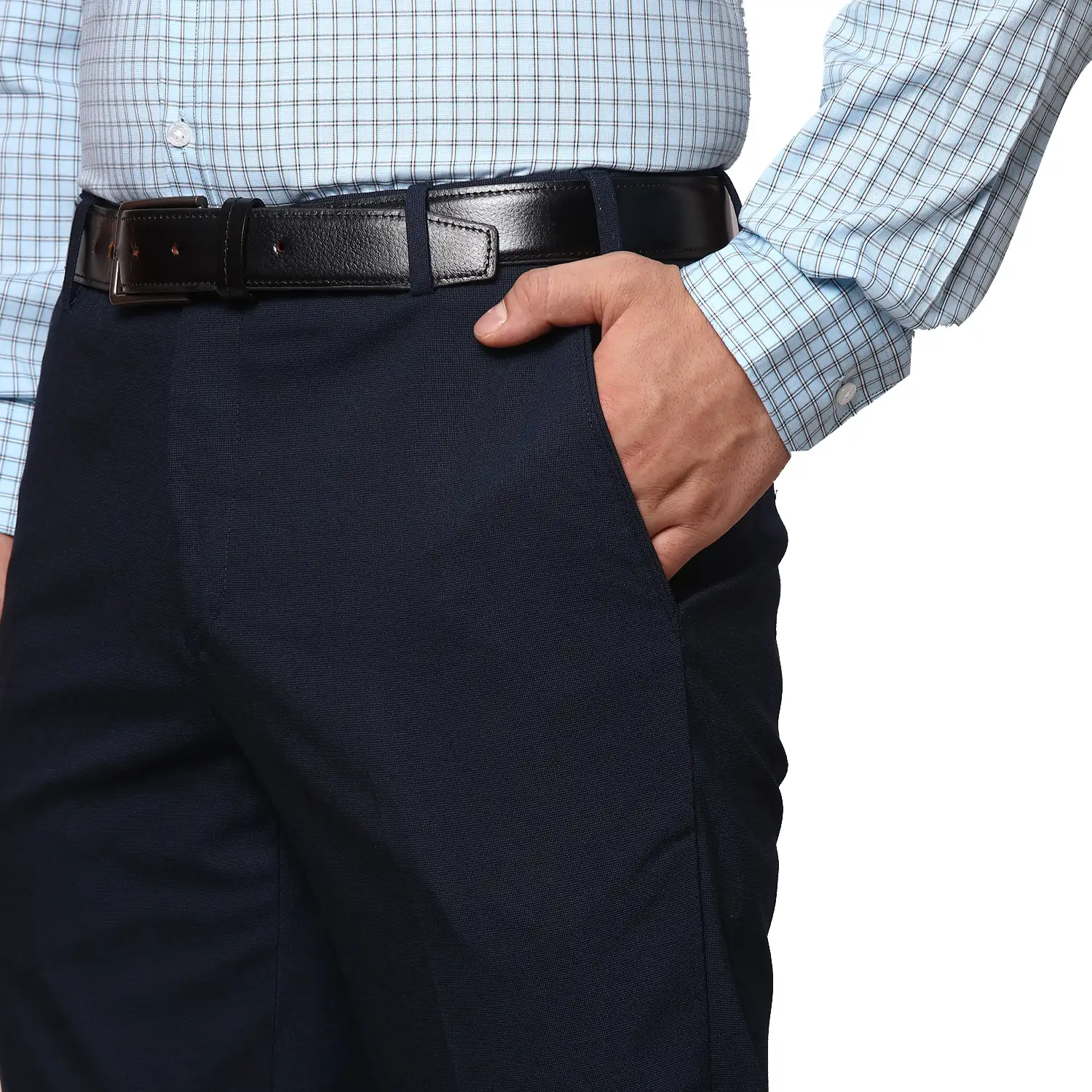 Men Blue Smart Fit Solid Lycra Polyster Viscose Blend Trouser - Image 6