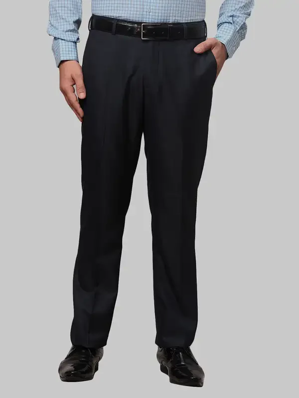 Men Blue Smart Fit Solid Polyester Blend Trouser