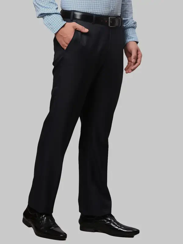 Men Blue Smart Fit Solid Polyester Blend Trouser - Image 2