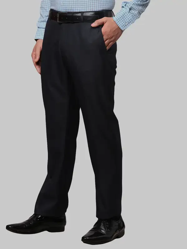 Men Blue Smart Fit Solid Polyester Blend Trouser - Image 3