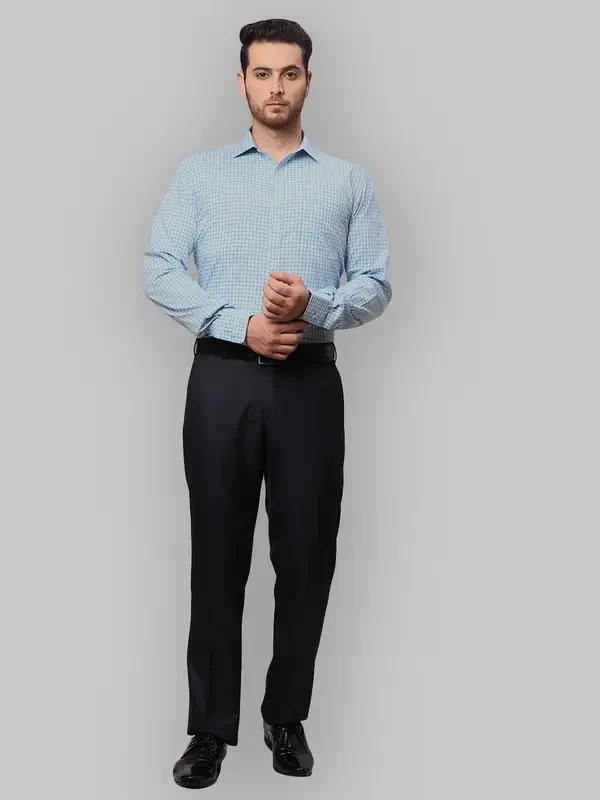 Men Blue Smart Fit Solid Polyester Blend Trouser - Image 5