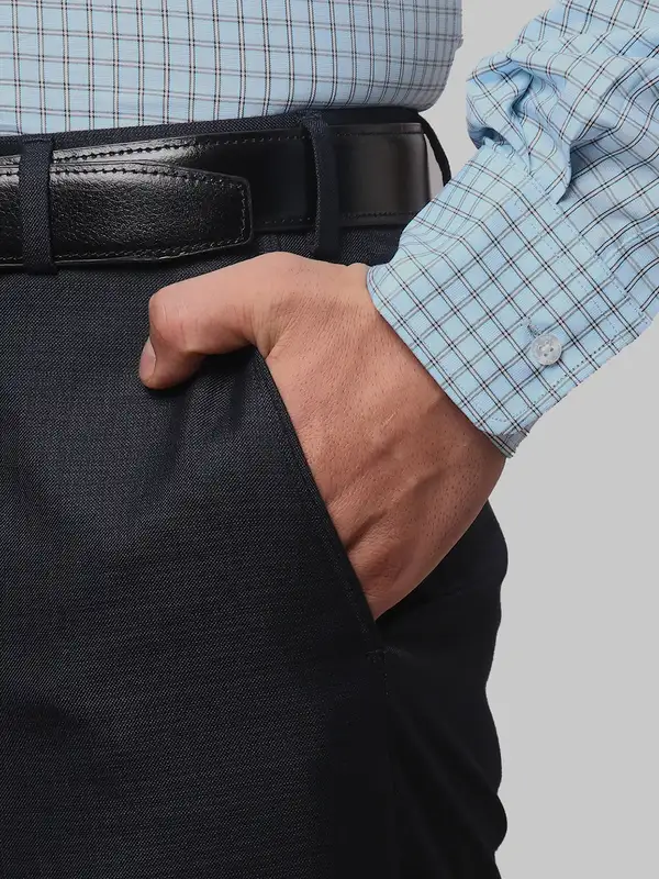 Men Blue Smart Fit Solid Polyester Blend Trouser - Image 6
