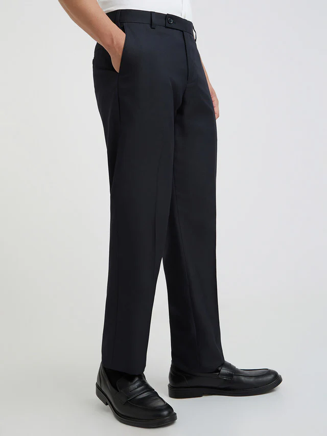 Men Blue Smart Fit Solid Polyester Blend Trouser - Image 2