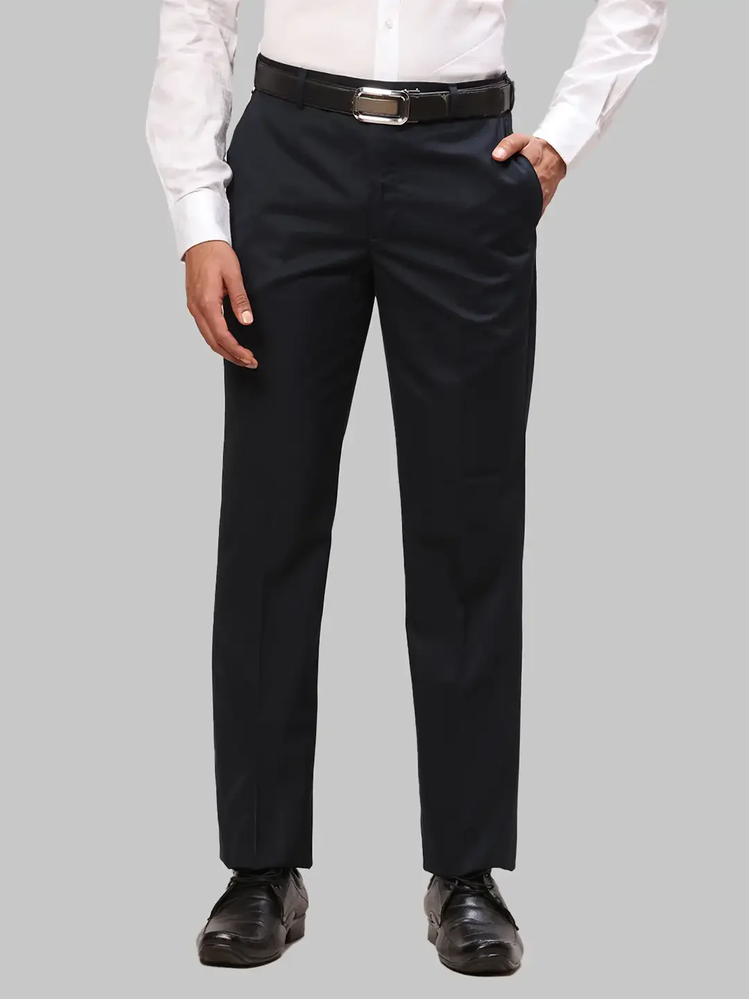 Men Blue Smart Fit Solid Polyester Blend Trouser