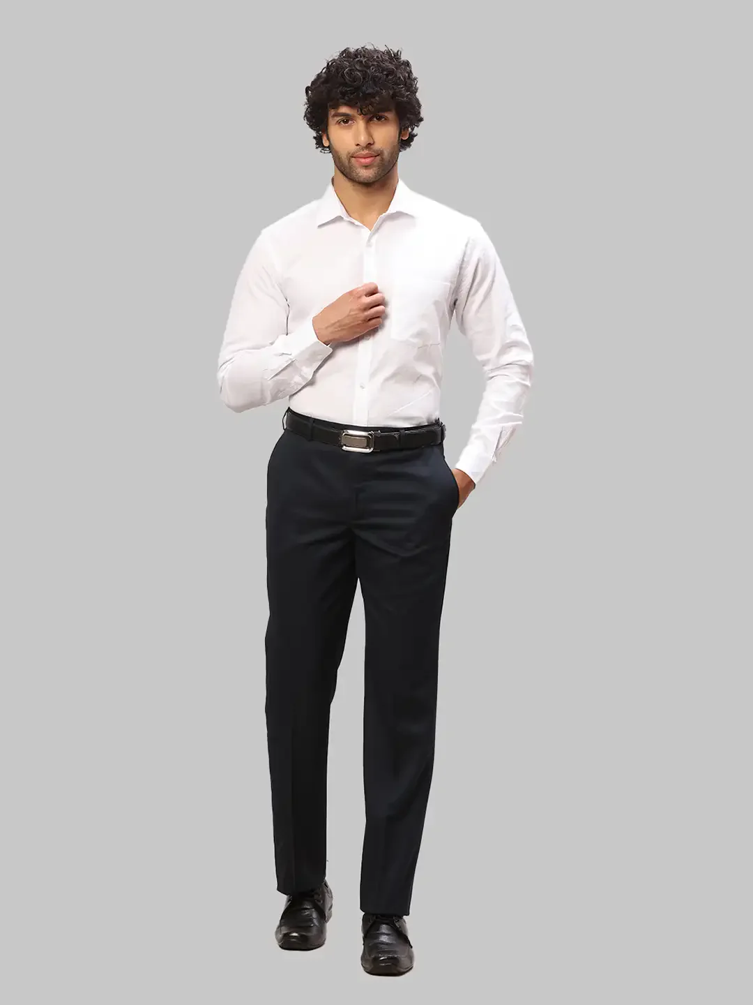 Men Blue Smart Fit Solid Polyester Blend Trouser - Image 5
