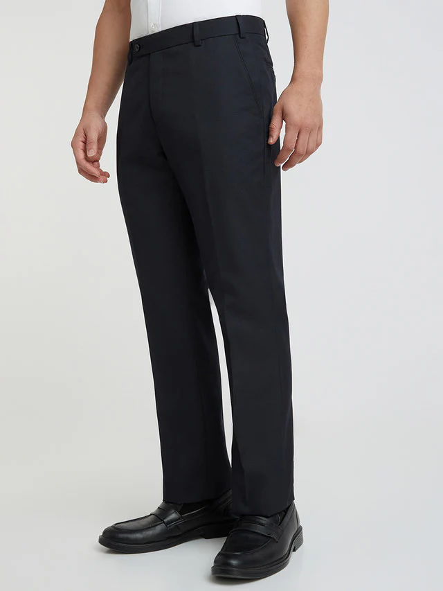 Men Blue Smart Fit Solid Polyester Blend Trouser - Image 3