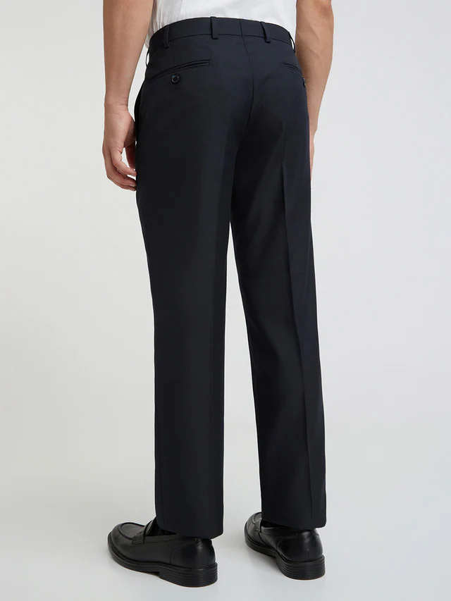 Men Blue Smart Fit Solid Polyester Blend Trouser - Image 5