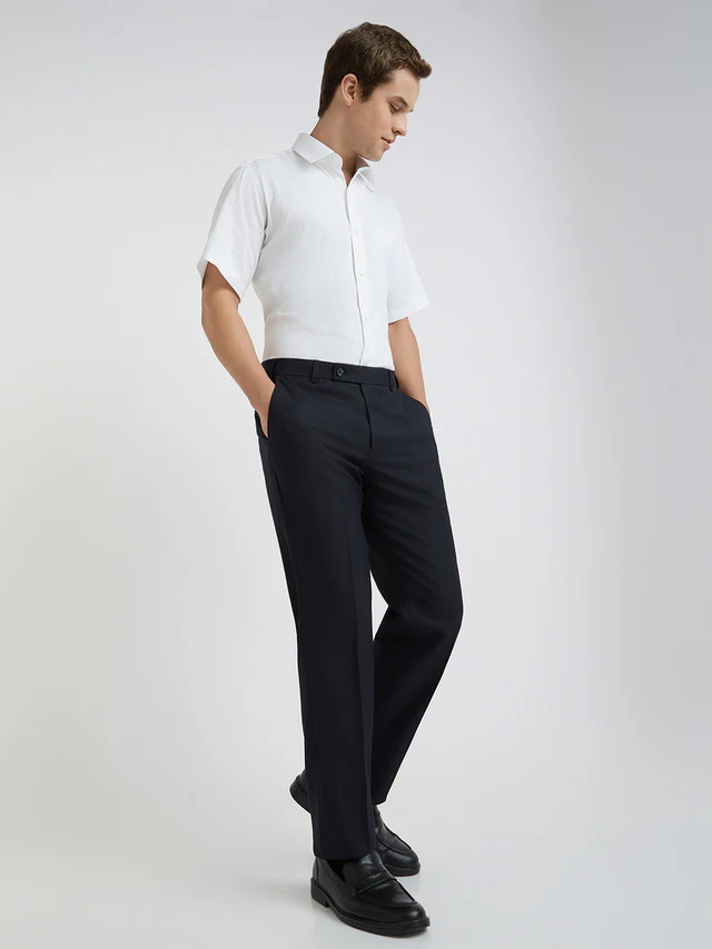 Men Blue Smart Fit Solid Polyester Blend Trouser - Image 6