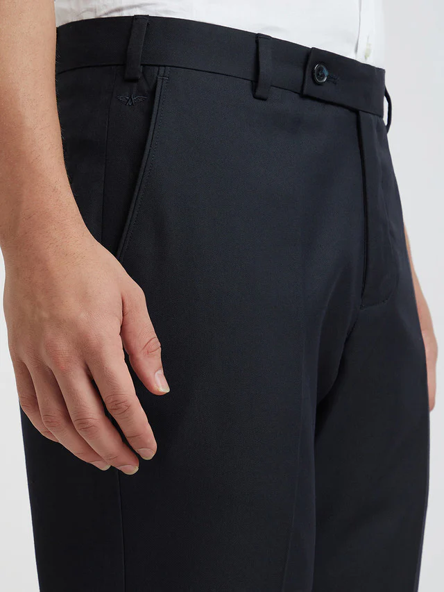 Men Blue Smart Fit Solid Polyester Blend Trouser - Image 7