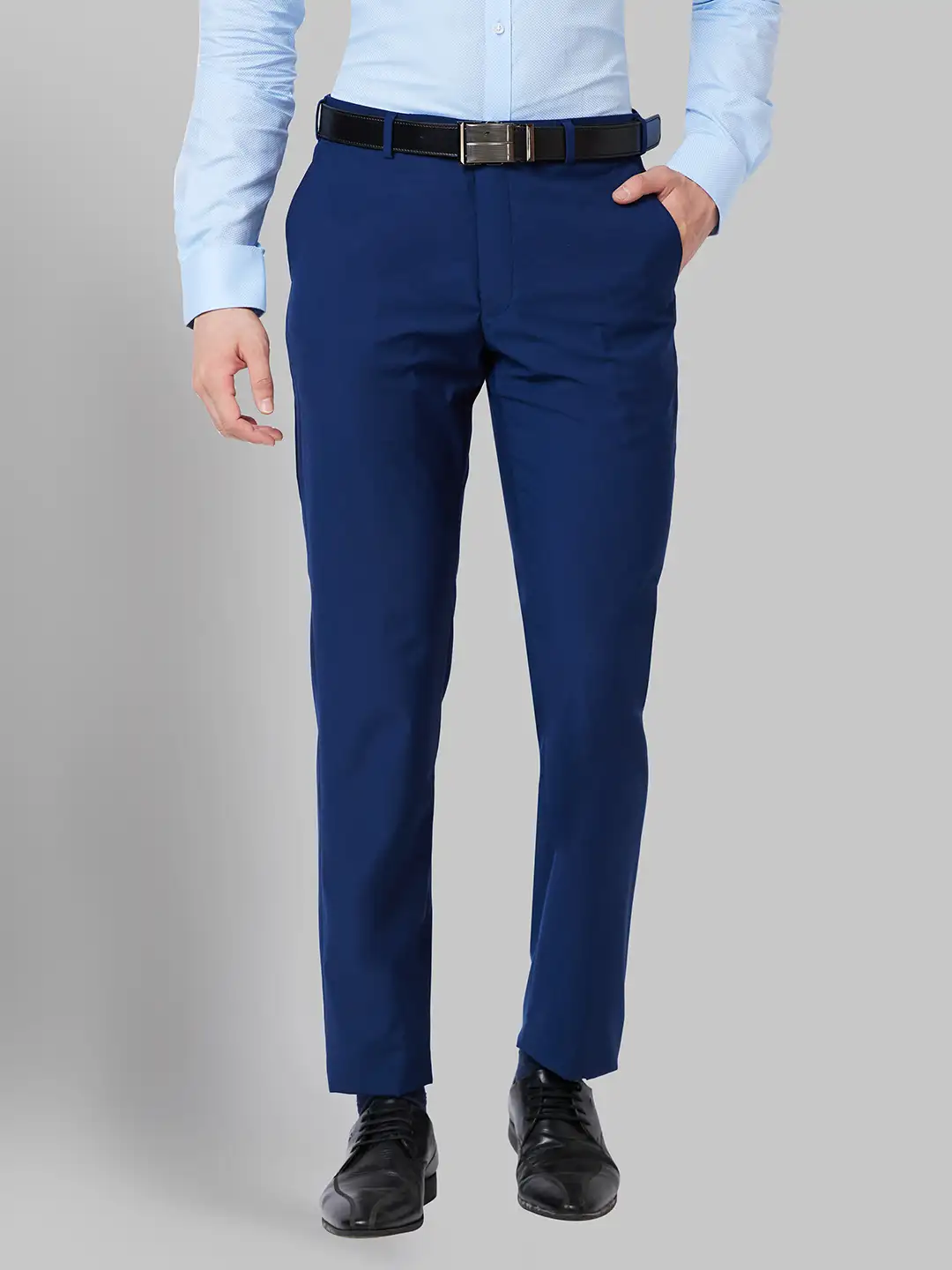 Men Blue Smart Fit Solid Polyster Vicose Blend Trouser